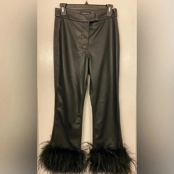 NWT LAMARQUE Pagetta Feather Trimmed Trousers Black Size Small - Picture 6 of 13